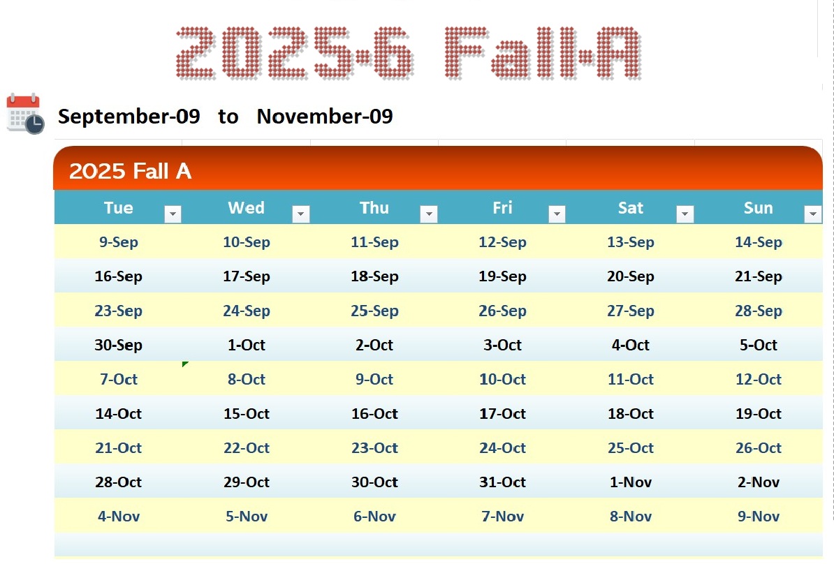 2025 Fall-A Calendar
