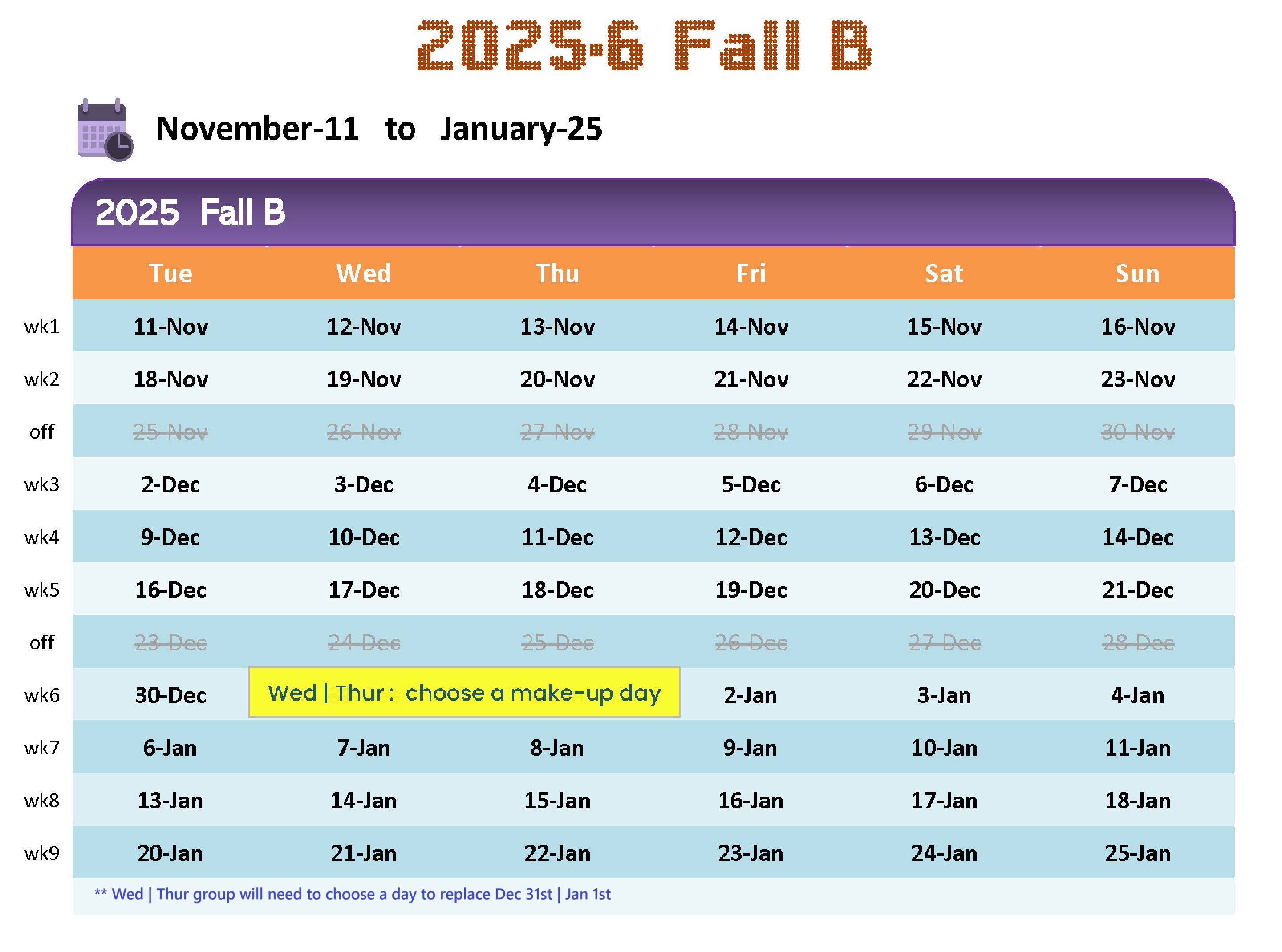2025-26 Fall-B Calendar