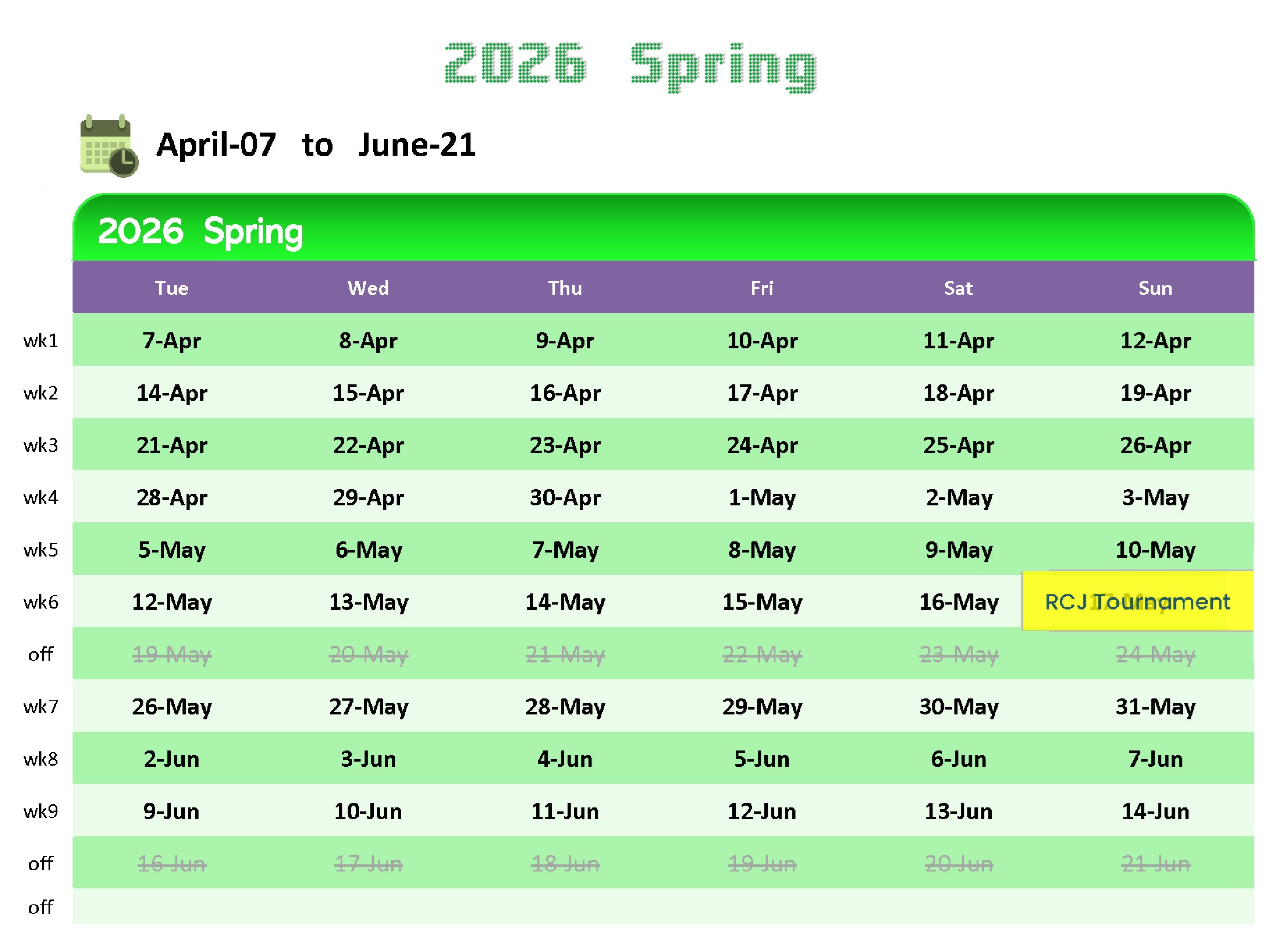 2026 Spring Calendar
