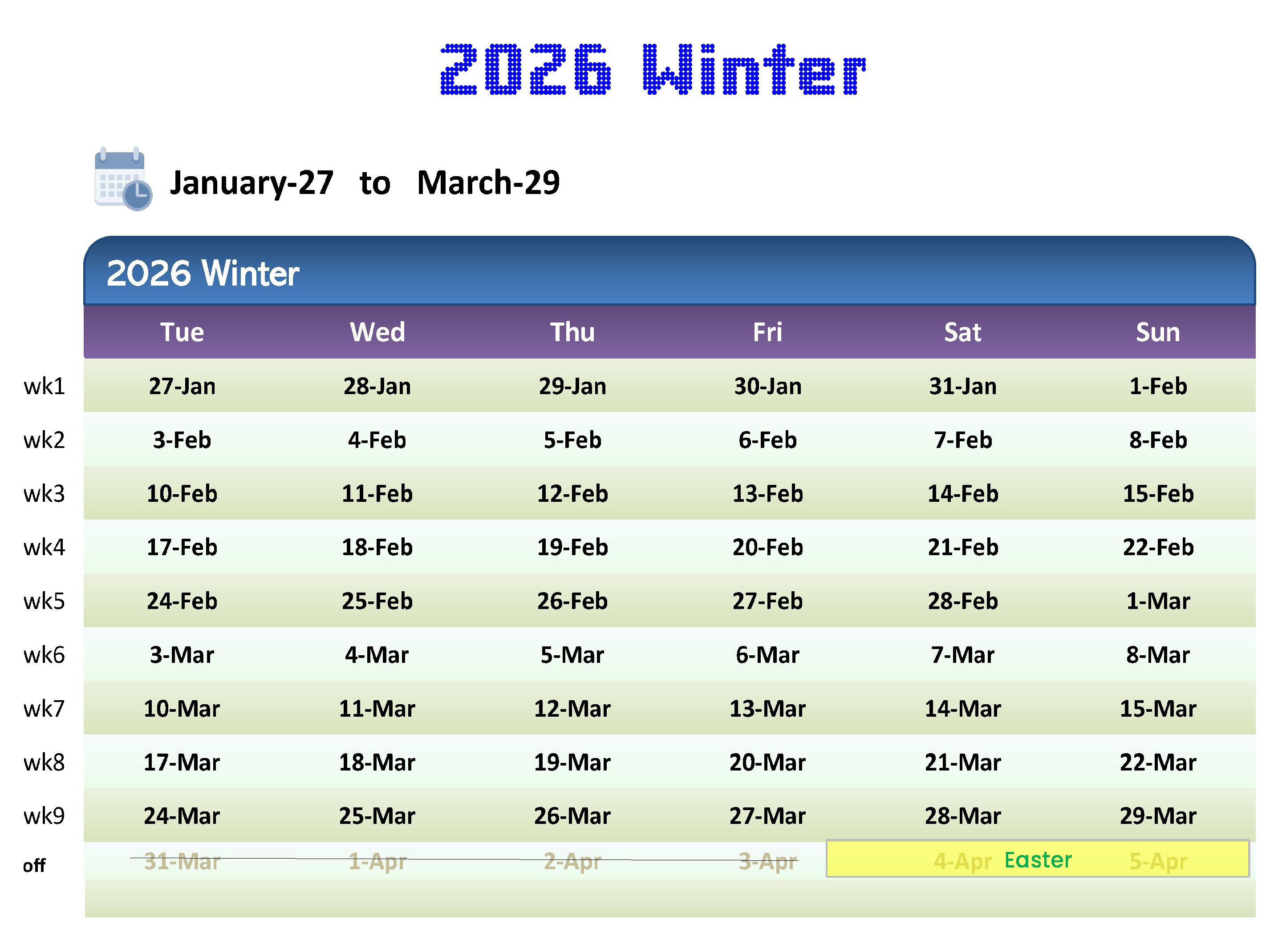 2026  Winter Calendar